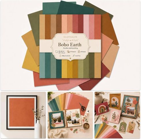 Scrapbook Paper 12x12, 24 Sheets Double-Sided Decorative Patterned, Acid-Free & Lignin-Free Scrap Book Paper for Scrapbooking, Junk Journal, Photo Album, DIY (B-Boho) in Saudi Arabia