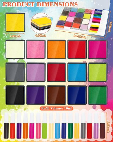 FIVEIZERO 16 Colors Ink Pad Set for Stamps, 1.58"Professional Craft Ink Pads for Paper, Wood, Fabric, Large Ink Pad Stamps for DIY, Scrapbook, Card Making, Art Supplies in Kuwait