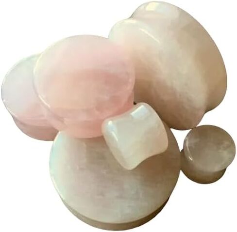 PAIR of Rose Quartz Organic Stone Plugs Gauges - up to 38mm available! in Kuwait