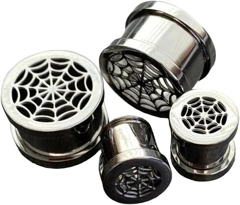 Lobal Domination Pair of Spider Web Screw Fit Steel Tunnels Spiderweb Ear Plugs - 2g Thru 1" in Kuwait