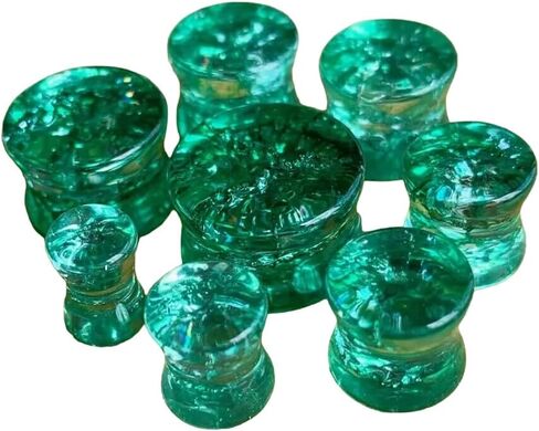 Lobal Domination Pair of Cracked Green Glass Double Flare Plugs - Body Jewelry in Kuwait