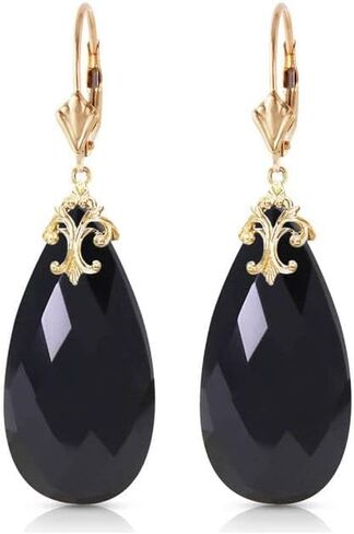Galaxy Gold GG 14k Yellow Solid Gold Lever Back Dangling Earrings with Briolette 31x16 mm Natural Black Onyx in Kuwait