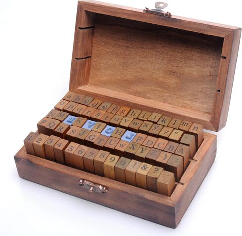 Set of 70pcs Vintage Style Wooden Rubber Alphabet Letters Number Symbol Stamps (Regular Script) in Kuwait