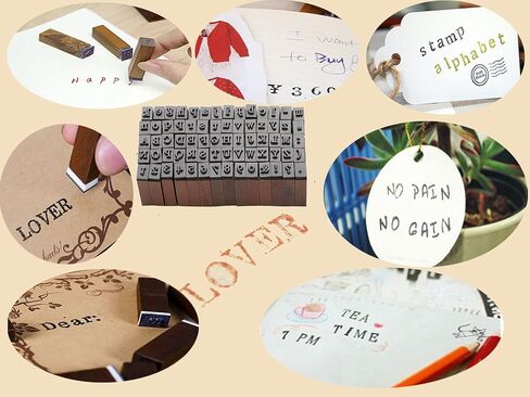 Rubber Stamp Letters Alphabets, Dedoot 70 pcs Alphabet Mini Stamps for Pottery Vintage Wooden Number and Letter Symbol for Clay Crafts, Card Making, Kids Painting in Kuwait
