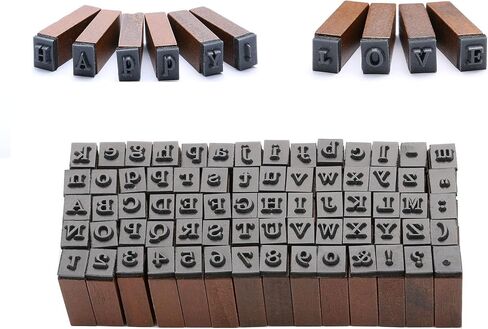 Rubber Stamp Letters Alphabets, Dedoot 70 pcs Alphabet Mini Stamps for Pottery Vintage Wooden Number and Letter Symbol for Clay Crafts, Card Making, Kids Painting in Kuwait