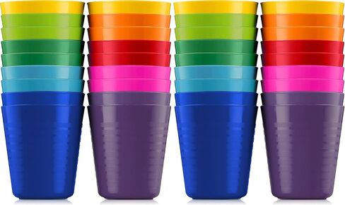 PLASKIDY Kids Cups - Set of 18 Plastic Toddler Drinking Cups, 8 Ounce Tumblers in 9 Assorted Colors - Reusable, Dishwasher Safe, BPA Free for Kids and Toddlers in Saudi Arabia