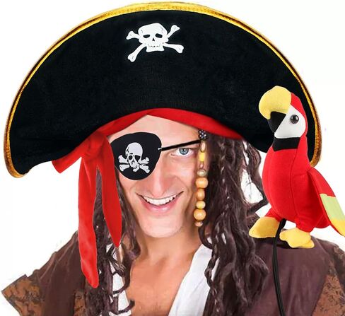 D-Fokes 2 Pack Pirate Hats Skull Print Pirate Captain Hats with Eye Patches in Saudi Arabia