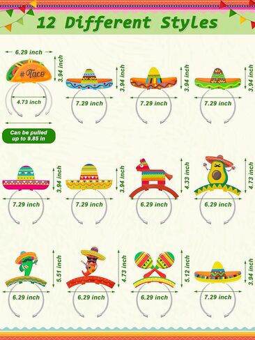 Melisheer Cinco De Mayo Decorations, Sombrero Party Hats, Mexican Colorful Cardboard Headbands, Fiesta Head Toppers Decor in Kuwait
