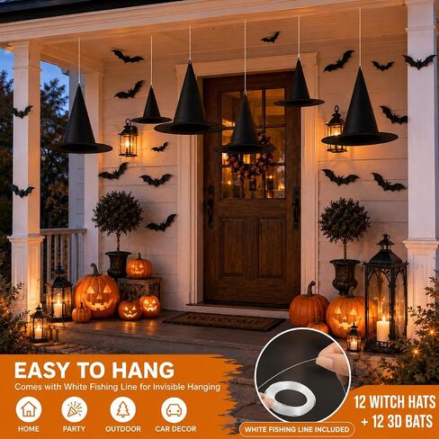12pcs Halloween Witch Hats + 12pcs 3D Bats Stickers - Costume Accessories for Parties, Cosplay, Carnivals, Holidays in Kuwait