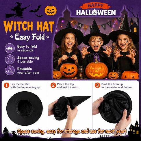12pcs Halloween Witch Hats + 12pcs 3D Bats Stickers - Costume Accessories for Parties, Cosplay, Carnivals, Holidays in Kuwait