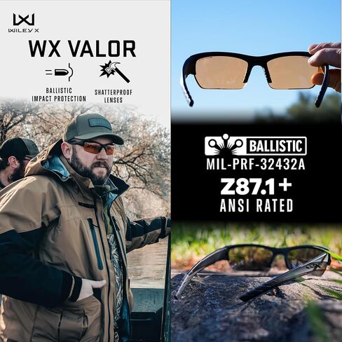 Wiley X WX Valor Tactical Sunglasses, Safety Glasses for Men and Women, Shatterproof UV Eye Protection for Combat, Shooting, Fishing and Extreme Sports, Black Frame, Changeable Lenses, Ballistic Rated in Saudi Arabia
