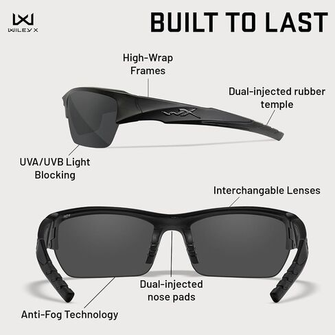 Wiley X WX Valor Tactical Sunglasses, Safety Glasses for Men and Women, Shatterproof UV Eye Protection for Combat, Shooting, Fishing and Extreme Sports, Black Frame, Changeable Lenses, Ballistic Rated in Saudi Arabia