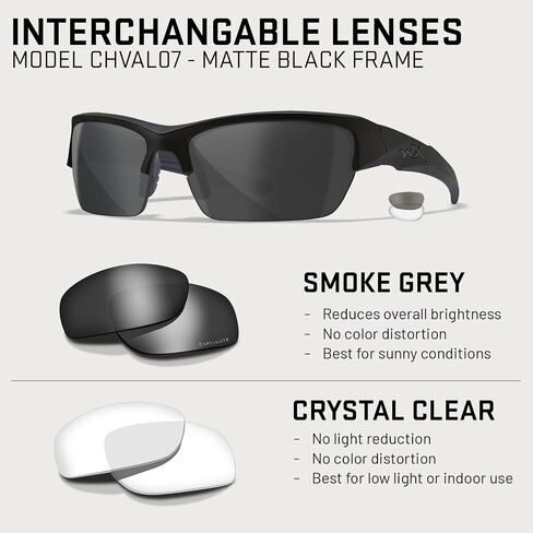 Wiley X WX Valor Tactical Sunglasses, Safety Glasses for Men and Women, Shatterproof UV Eye Protection for Combat, Shooting, Fishing and Extreme Sports, Black Frame, Changeable Lenses, Ballistic Rated in Saudi Arabia