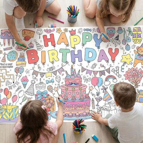 Happy Birthday Giant Coloring Poster, 30 x 72 Inch Birthday Craft for Kids in Kuwait