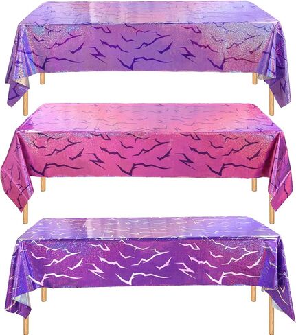 3PCS Demon Hunters Birthday Tablecloth Decorations, Purple Demon Energy Pattern Grad 9FT Tablecover Sparkling Holographic Laser Korean Idol Movie Decor for Kids’Party Birthday Graduation Bachelor in Kuwait
