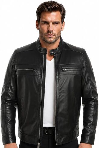 REED EST. 1950 Men's Genuine Lambskin Leather Biker Jacket in Kuwait
