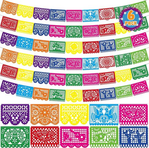 18 FT Cinco De Mayo Party Decorations, 1 Pack Fiesta Banner with 9 Plastic Papel Picado, Colorful Mexican Theme Party Flag Banner Dia De Los Muertos Day of the Dead Hanging Decor Home Party Supplies in Kuwait