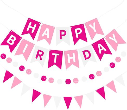 Blue Happy Birthday Banner Hanging Sign Circle Dot Triangle Bunting in Saudi Arabia