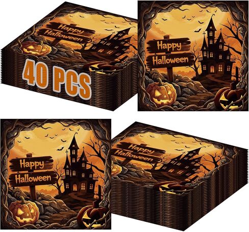 40 Pcs Fall Thanksgiving Napkins - 6.5 Inch Maple Leaf Pumpkin Paper Cocktail Napkins, Disposable Autumn Leaves Napkins Tableware for Fall Thanksgiving Party Decorations Supplies Favors in Saudi Arabia