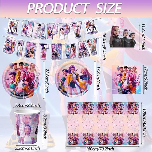 118 Psc For K Pop Demon Birthday Party Supplies Set, Demon Theme, Plates, Cups, Utensils, Napkins, Tablecloth in Kuwait