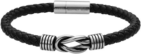 Geoffrey Beene Men's Braided Genuine Leather Knot Bracelet with Stainless Steel Magnetic Closure in Kuwait