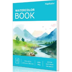 لوحة ورق ألوان مائية من Hapikalor، ورق ألوان مائية مقاس 9 × 12 بوصة، كتاب ورق رسم للرسم الفني بوزن 140 رطل/300 جرام في المتر المربع، لوازم فنية للأطفال البالغين، ألوان مائية، مجموعة ألوان مائية، دفتر رسم، مجلة، أزرق مخضر in Kuwait