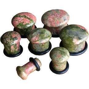 Lobal Domination Pair Single Flare Unakite Stone Plugs Gauges Earlets Organic Pierced Body Jewelry in Kuwait