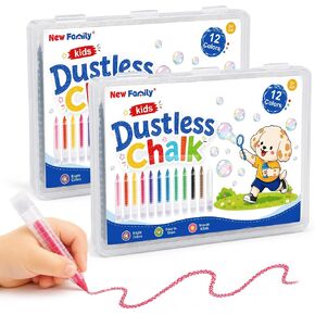 NewFamily Dustless Chalk for Kids, 12 Colors with Twist-Up Holders, Fine-Tip Washable Non-Toxic Chalk for Chalkboards, Easels and Paper, Ages 3+ in Saudi Arabia