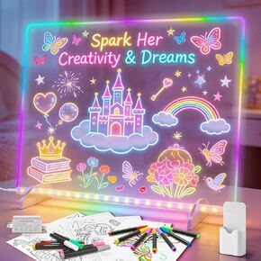 Led Drawing Board with 8 Colors, 13"x10" Acrylic Message Boards with 13 Light Effects, Glow Doodle Board Gifts for Kids for Easter Halloween Christmas Birthday Gifts Presents in Kuwait