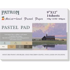 (14 Sheets) PATRON Pastel Paper Pad for Artists, Assorted Colors, 9x12 inches, (215lb/400gsm) 14 Sheets, Art Drawing Paper for Adults and Students,Glue Bound in Kuwait