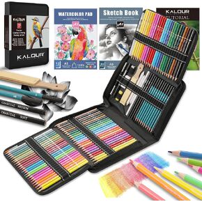 KALOUR 76 Drawing Sketching Kit Set - Pro Art Supplies with Sketchbook & Watercolor Paper - Include Tutorial,Pastel,Watercolor,Sketch,Colored,Metallic,Charcoal Pencils - for Artists Beginners Adults in Kuwait