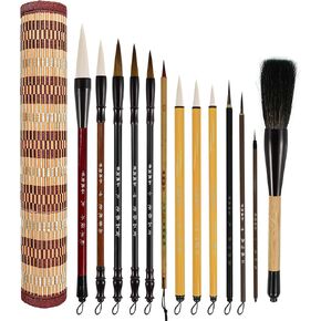 Chinese Calligraphy Brush Set with Roll-Up Bamboo Holder-13 Pieces in Kuwait