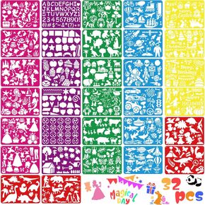 32 PCS Drawing Stencils Set for Kids, Reusable Drawing Painting Stencil Templates for Kids,Animals Unicorn Mermaid Dinosaur Princess Mixed Style Stencil for Art Projects,Classroom Crafts,Wall Decor in Kuwait