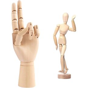 12" Art Drawing Hand Model,8" Artist Wooden Mannequin Figure Human People Manikin Supplies Stop Motion Figure Kit,Wooden Tools Posable Figure for Drawing,Painting,Sketching in Kuwait