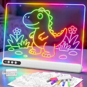 16'' LED Drawing Board for Kids, Rechargeable Led Note Board with 7 Colors, Light Up Drawing Tablet 7 Dynastic Modes Includes Adapter, Christmas Birthday Halloween Gifts for Girls & Boys Age 3+(White) in Kuwait