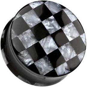 Covet Jewelry Marble Checker Double Flared Ear Gauge Plug in Saudi Arabia