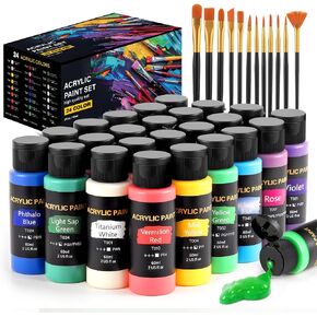 TMOL Acrylic Paint Set, 24 Colors (2 oz/Bottle) with 12 Art Brushes, Art Supplies for Painting Canvas, Wood, Ceramic & Fabric, Rich Pigments Lasting Quality for Beginners, Professional in Saudi Arabia