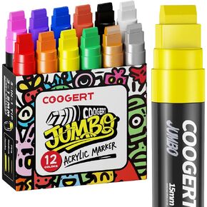 Coogert 8 Colors Jumbo Poster Markers, 15MM Thick Permanent Acrylic Graffiti Markers, Wide Tip Paint Marker for Canvas, Posters Board, Fabric, Window, Wood,Teachers,Banner painting supplies in Kuwait