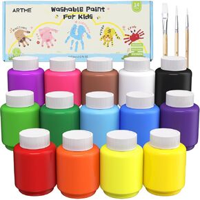 ARTME Washable Paint for Kids, 14 Colors x 2 oz Finger Paint with 3 Brushes in Kuwait