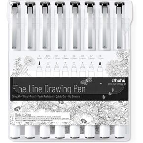 Ohuhu Fineliner Micro Drawing Pens: 8-size Tips (Ultra-fine, Fine & Brush) in Saudi Arabia