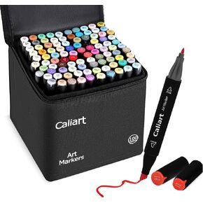 Caliart Alcohol Markers 100 Colors Dual Tip Fine & Chisel Art Markers Pens in Saudi Arabia