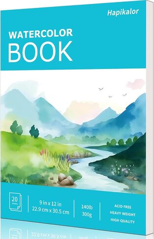 لوحة ورق ألوان مائية من Hapikalor، ورق ألوان مائية مقاس 9 × 12 بوصة، كتاب ورق رسم للرسم الفني بوزن 140 رطل/300 جرام في المتر المربع، لوازم فنية للأطفال البالغين، ألوان مائية، مجموعة ألوان مائية، دفتر رسم، مجلة، أزرق مخضر in Kuwait