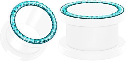 Pair of White Acrylic flesh Tunnels Blue Zircon Ferido Crystal Piercing Jewelry Stretcher Ear Plugs Earring Lobe in Kuwait