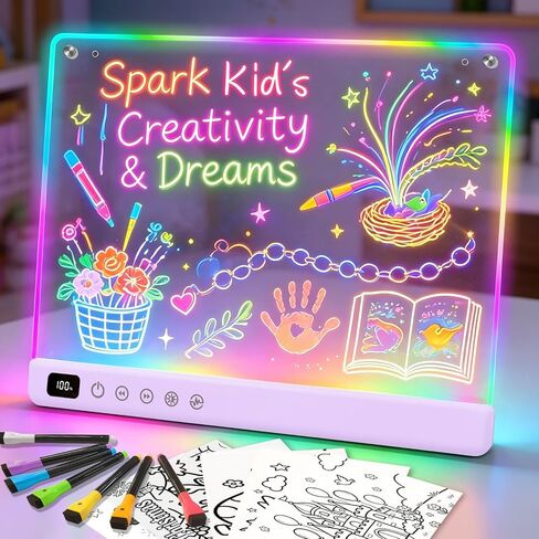 Led Drawing Board with 13 Light Effects, 16" Rechargeable Glow Doodle LED Note Board with Colors, Neon Light Up Drawing Tablet Gifts for Kids for Easter Birthday Christmas Gift Ideas in Kuwait