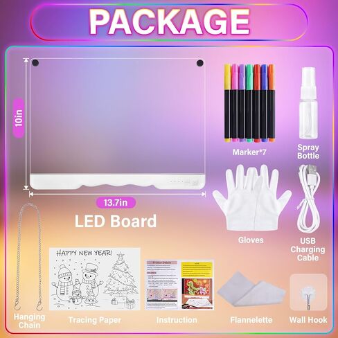 16" Rechargeable LED Drawing Board for Kids Drawing Tablet with 7 Colors & Dynamic Modes,Acrylic Dry Erase LED Note Board Gifts for Kids for Easter Birthday Christmas for Girls Boys Gifts in Kuwait