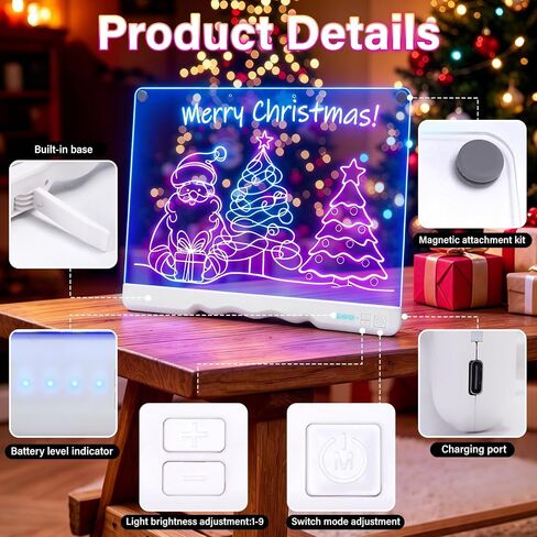 16" Rechargeable LED Drawing Board for Kids Drawing Tablet with 7 Colors & Dynamic Modes,Acrylic Dry Erase LED Note Board Gifts for Kids for Easter Birthday Christmas for Girls Boys Gifts in Kuwait