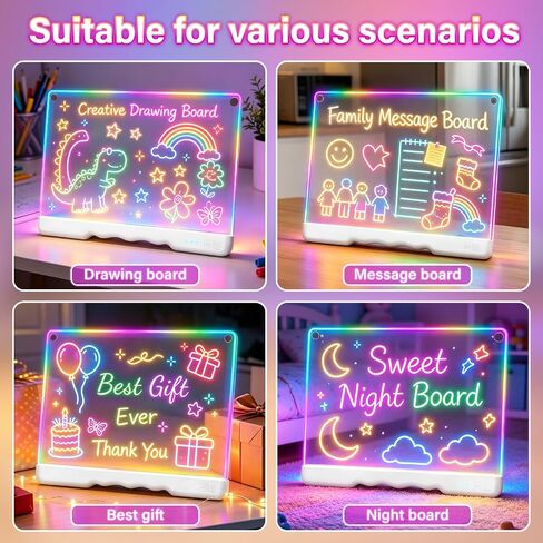 16" Rechargeable LED Drawing Board for Kids Drawing Tablet with 7 Colors & Dynamic Modes,Acrylic Dry Erase LED Note Board Gifts for Kids for Easter Birthday Christmas for Girls Boys Gifts in Kuwait