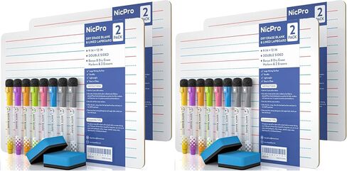 Nicpro Dry Erase Lap Board 9 x 12 inches 2 Pack Ruled Kid Double Sided in Kuwait