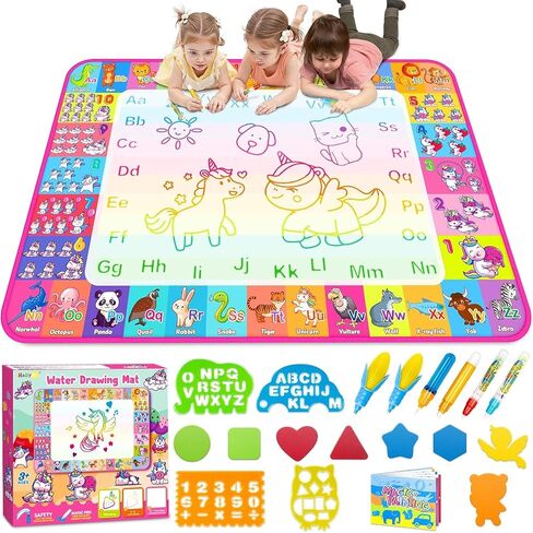 Aqua Water Doodle Mat - الأطفال الرسم للأطفال الصغار ألعاب تعليمية من سن 3 4 5 6 7 7 8 سنوات هدايا الفتيات - ألوان Neon Mat Doidle كتابة ألعاب عيد ميلاد العطلة in Kuwait