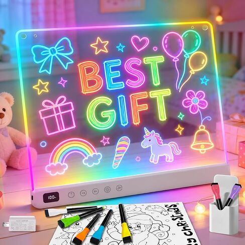 Signsxcel Led Note Board with Colors,14''Drawing Tablet,6 Modes & 8 Colors Light Up Drawing Board,Kids Toy with 13 Light Effects,Birthday Holiday Day Gifts for Girls & Boys Age 3+（White） in Saudi Arabia